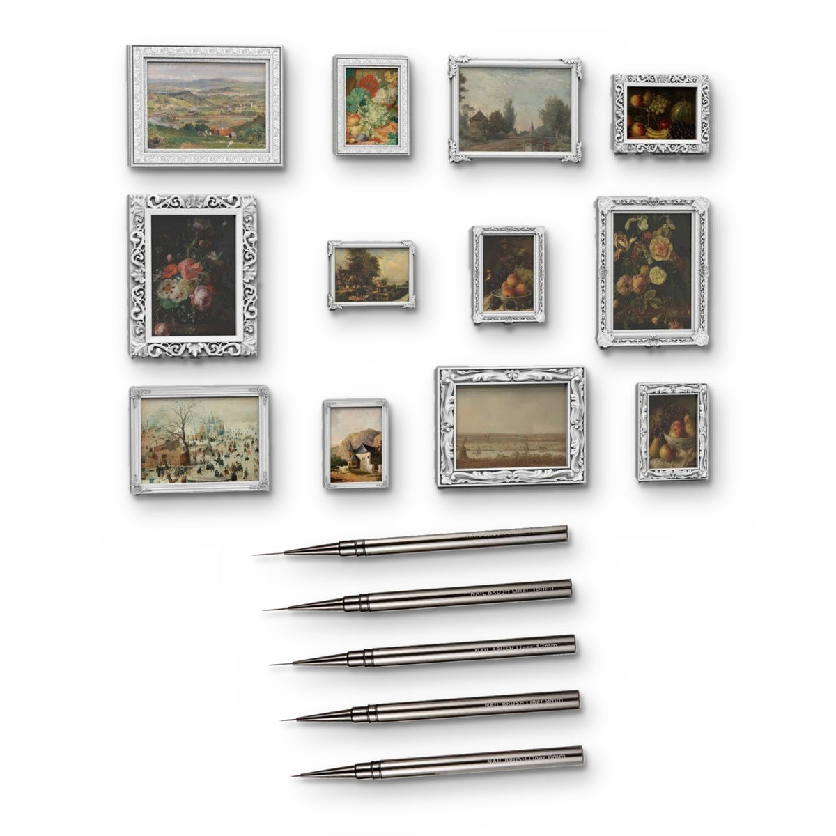 Frame and Detail Kit: twelve 1/35 European picture frames with five ultra-fine liner brushes