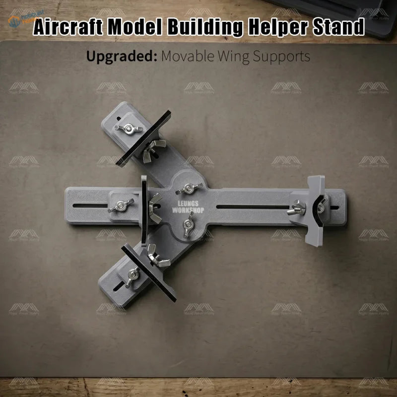 Gray metallic leungs workshop upgraded model aircraft holder with adjustable wing supports for scale modeling tools use