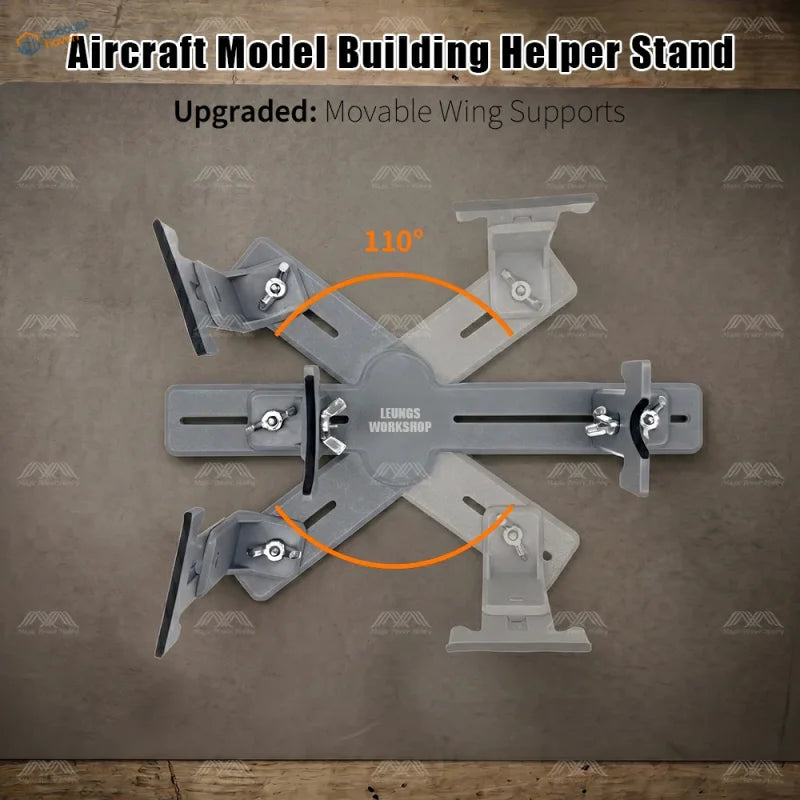 Leungs workshop upgraded gray plastic model aircraft holder with movable wing supports for scale modeling tools