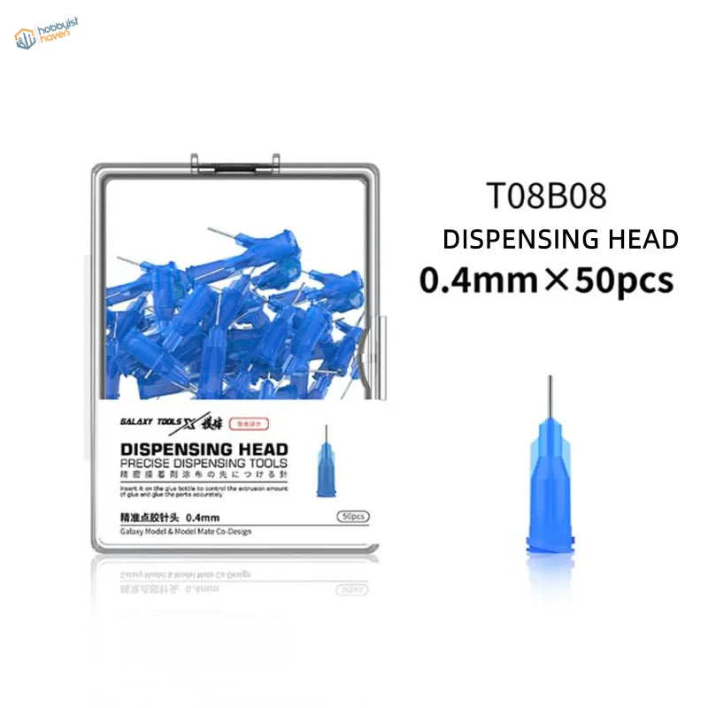 Galaxy Tools 0.4mm blue dispensing heads for rapid-curing UV glue, scale modeling tools