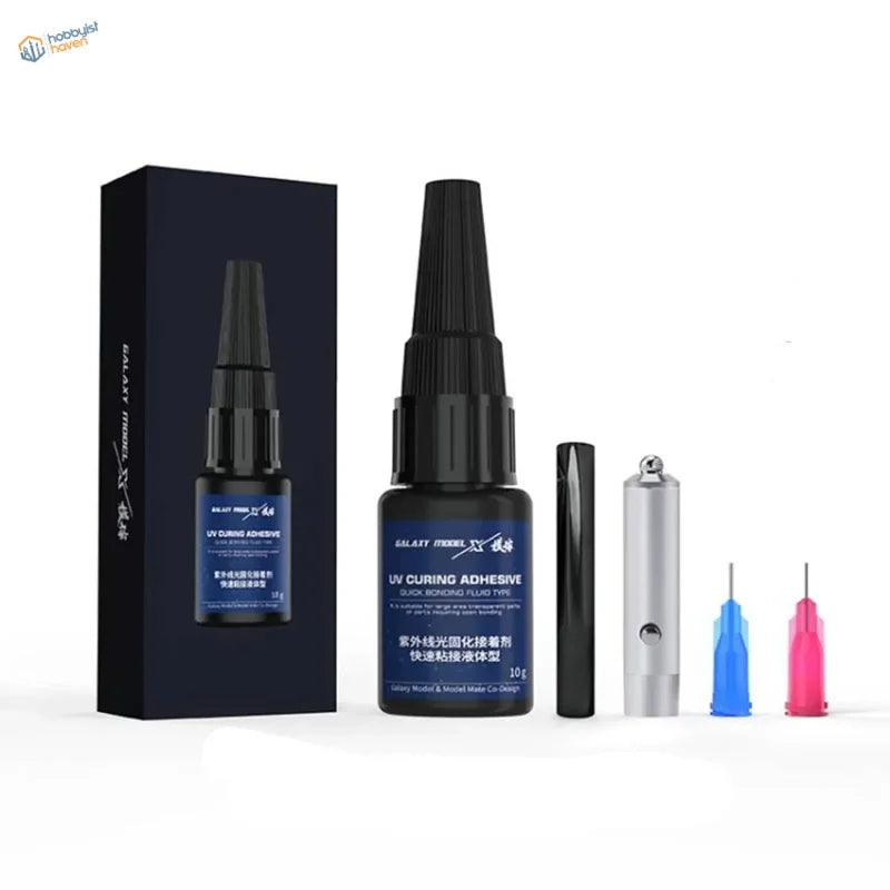 Black rapid-curing UV glue bottle with scale modeling tools