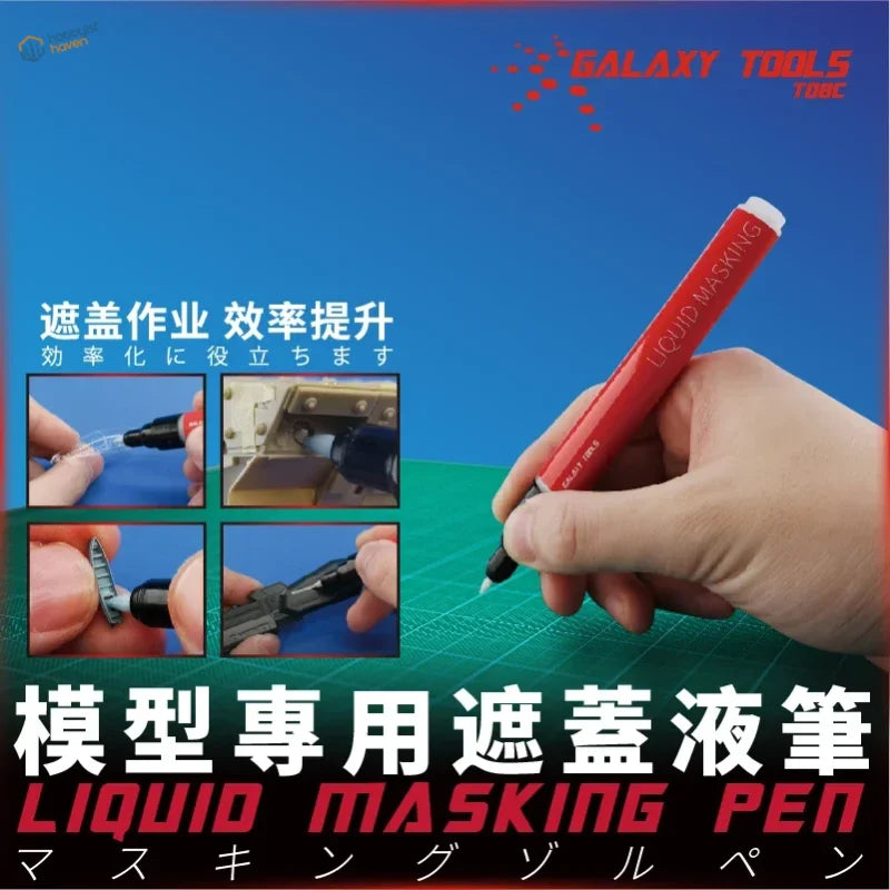 Red galaxy liquid masking pen with white cap and black tip for model detailing
