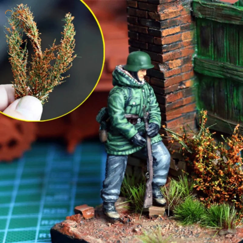 Green painted soldier in olive drab with rifle for long shrubs dioramas scale modeling