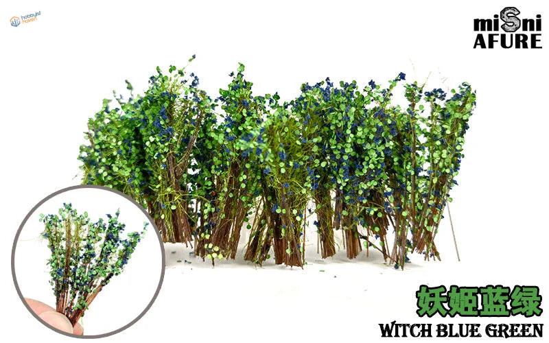 Miniature witch blue green long shrubs foliage set by Misni Afure for scale modeling dioramas