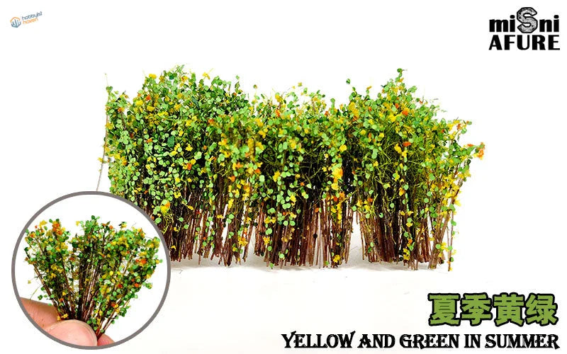 Yellow and green long shrubs for dioramas by Misni Afure, scale modeling foliage