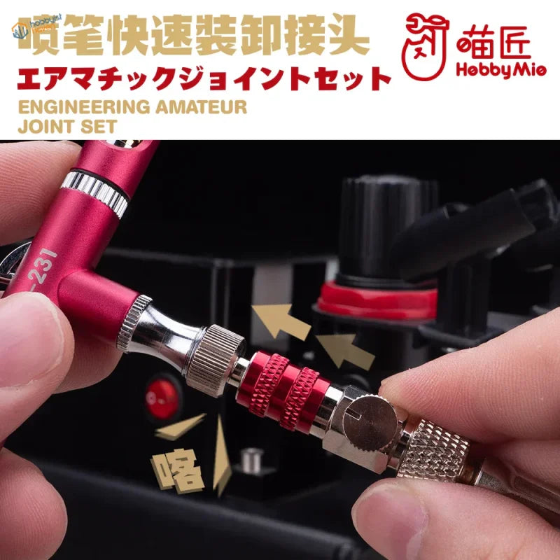 Red silver MAC valve quick disconnect adapter with airbrush joint textured grip