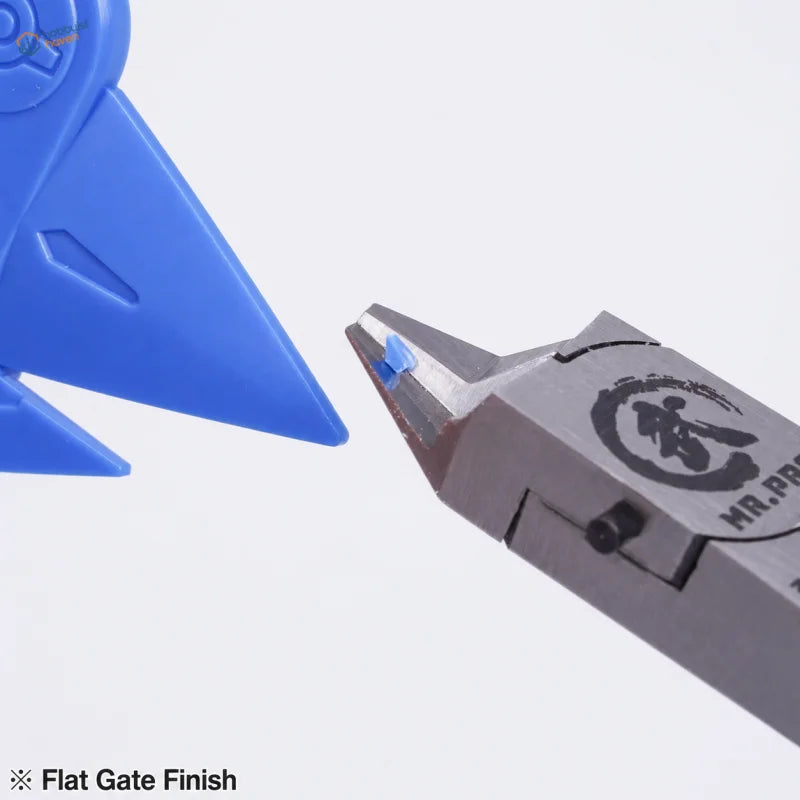 Blue plastic tool tip held against metallic needle-nose pliers from Madworks limited edition red samurai single-blade nipper for precision hobby tools