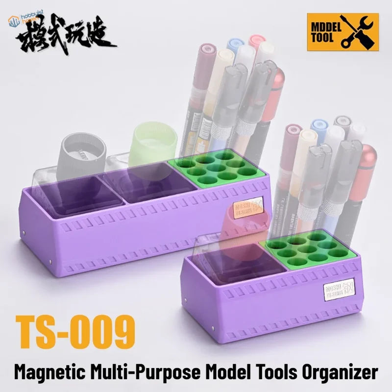 Purple magnetic glue holder for scale modeling with green compartments