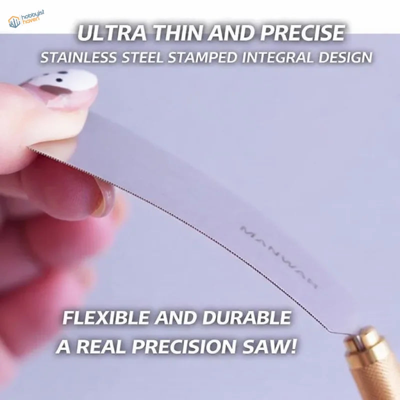 Manwah 0.3mm ultra-thin stainless steel saw with a flexible stainless blade for precise scale modeling tools use