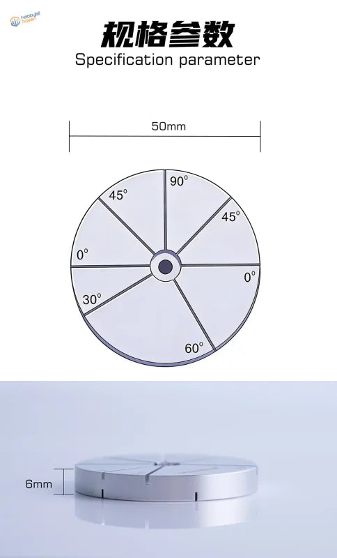 Manwah silver circular angle gauge 50mm diameter 6mm thick with 0° to 90° scale for precision hobby tools