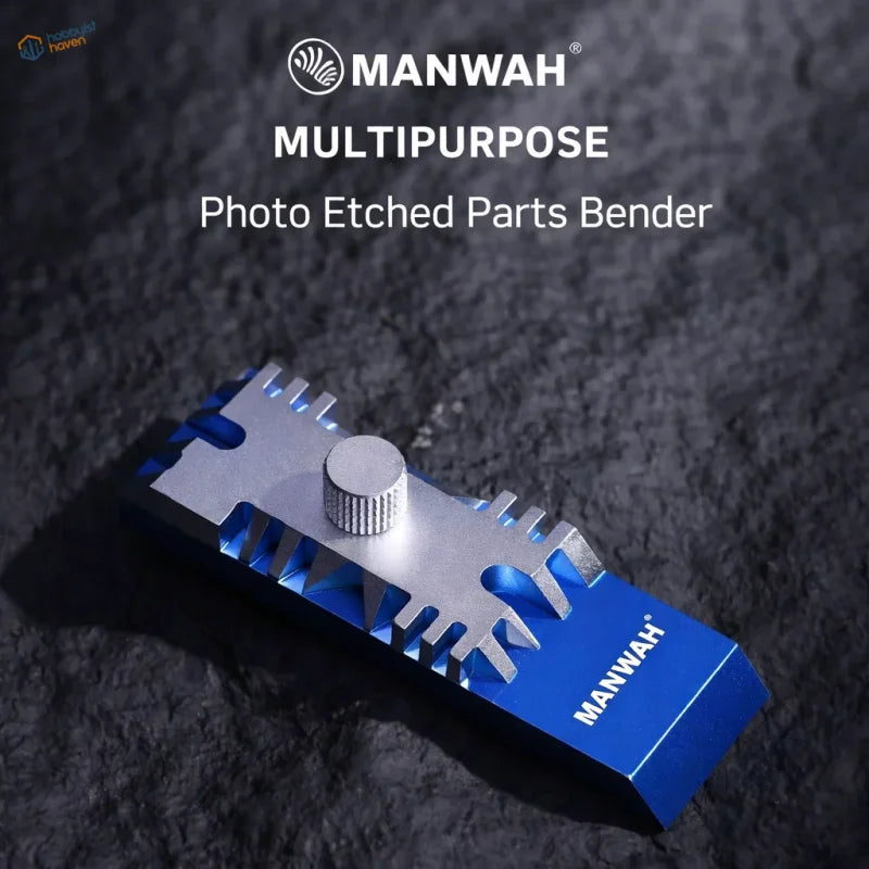 Manwah multi-functional compact photo etched bender in blue and silver with textured knob for precision hobby tools