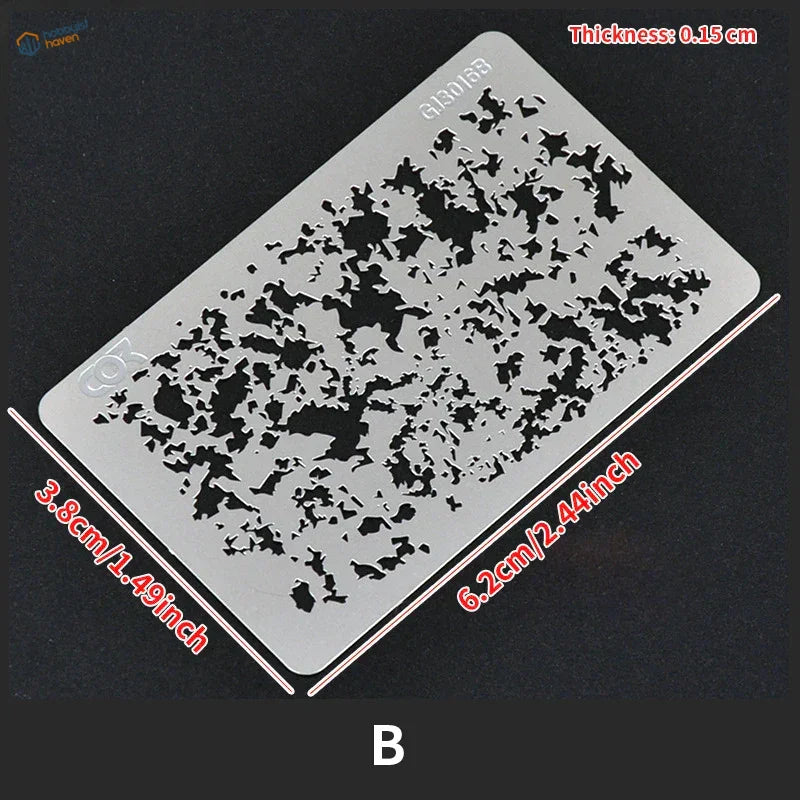 Silver rectangular camouflage stencil for streaking effects in scale modeling