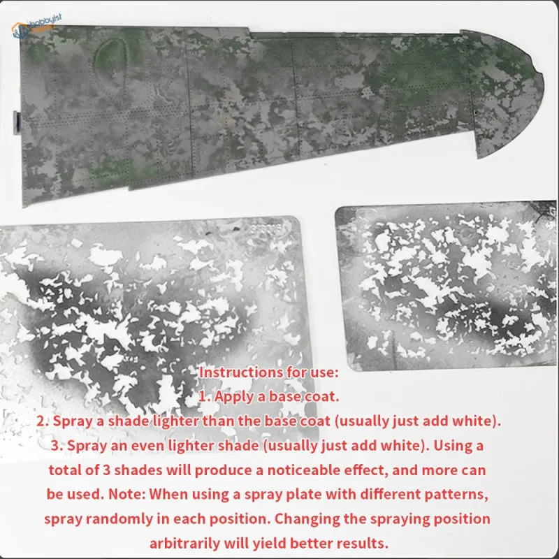 Camouflage airplane wing stencil for streaking effects in scale modeling
