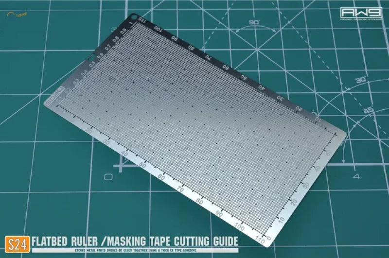 Silver metallic masking tape strips cutting template with grid scales