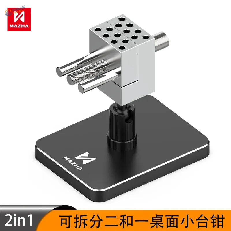 Silver metallic mazha 2-in-1 precision bench vise with adjustable threaded arms and stable desktop base for small parts