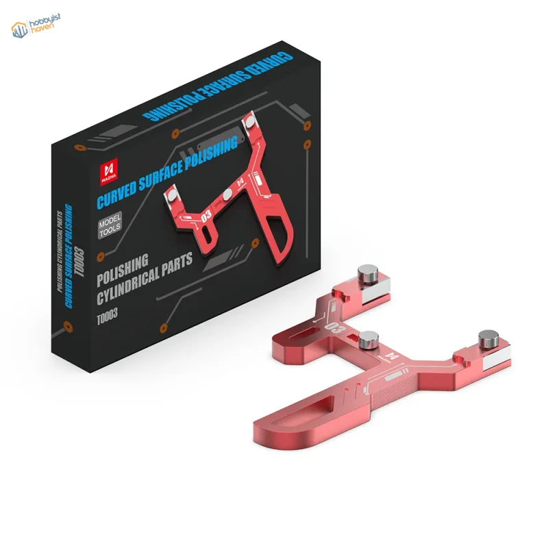Mazha t0003 red anodized aluminum polishing tool with silver knobs holds sanding strips and features engraved markings