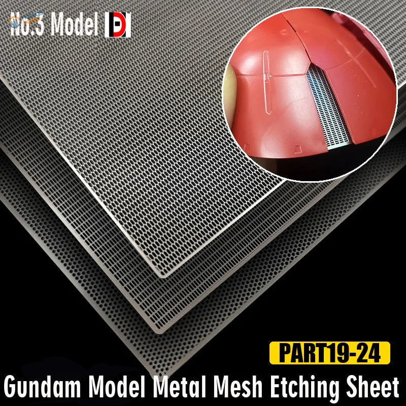 Silver metal mesh sheet for Gundam models with fine grid etching