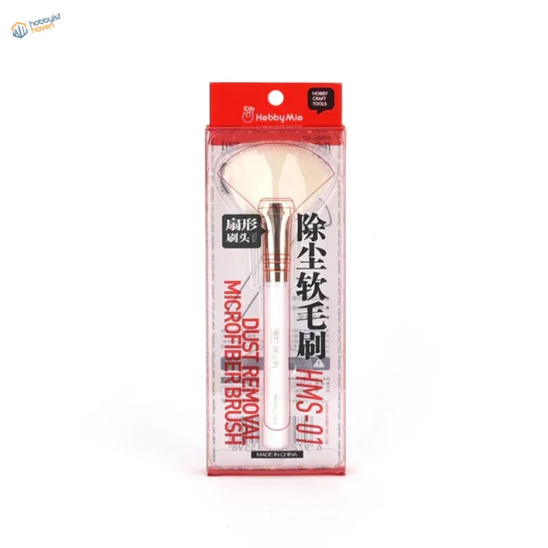 White and rose gold microfiber dust removal brush in clear packaging