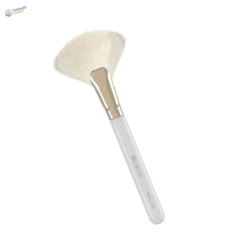 Sleek white microfiber dust removal brush with fan bristles and gold ferrule