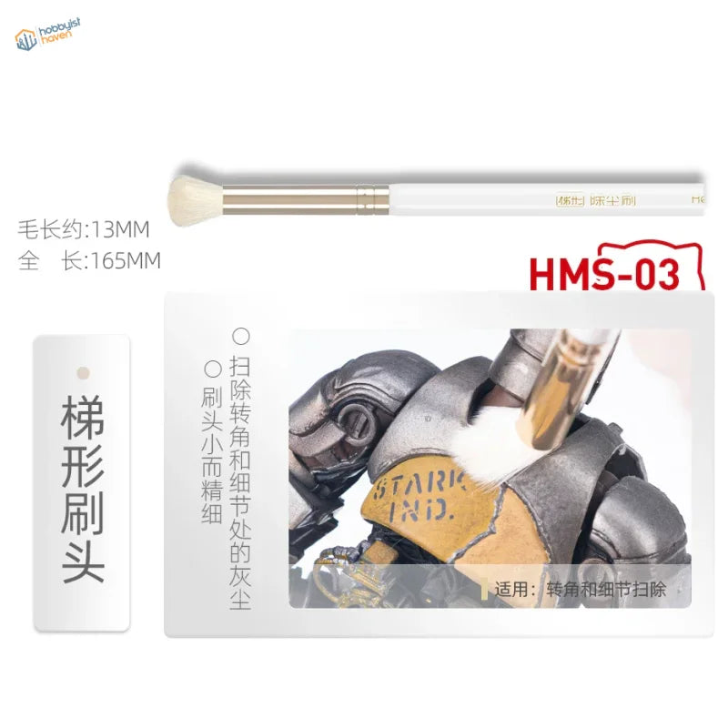 White-handled microfiber dust removal brush with tapered soft bristles