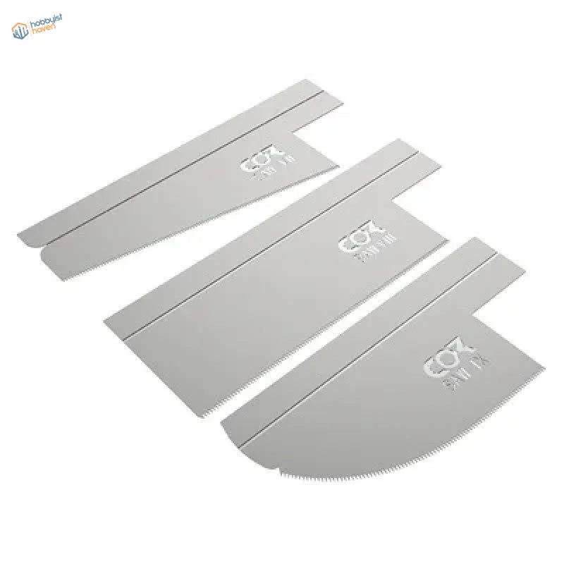 Three fine-tooth silver blades for mini modeling backsaws