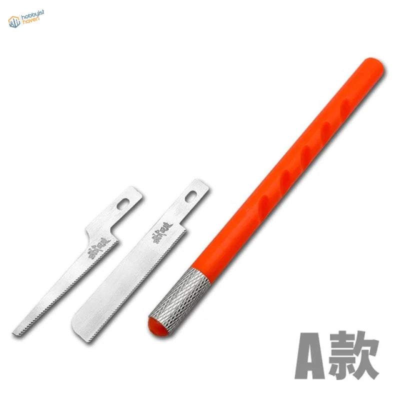 Orange-handled mini modeling saw with silver blades