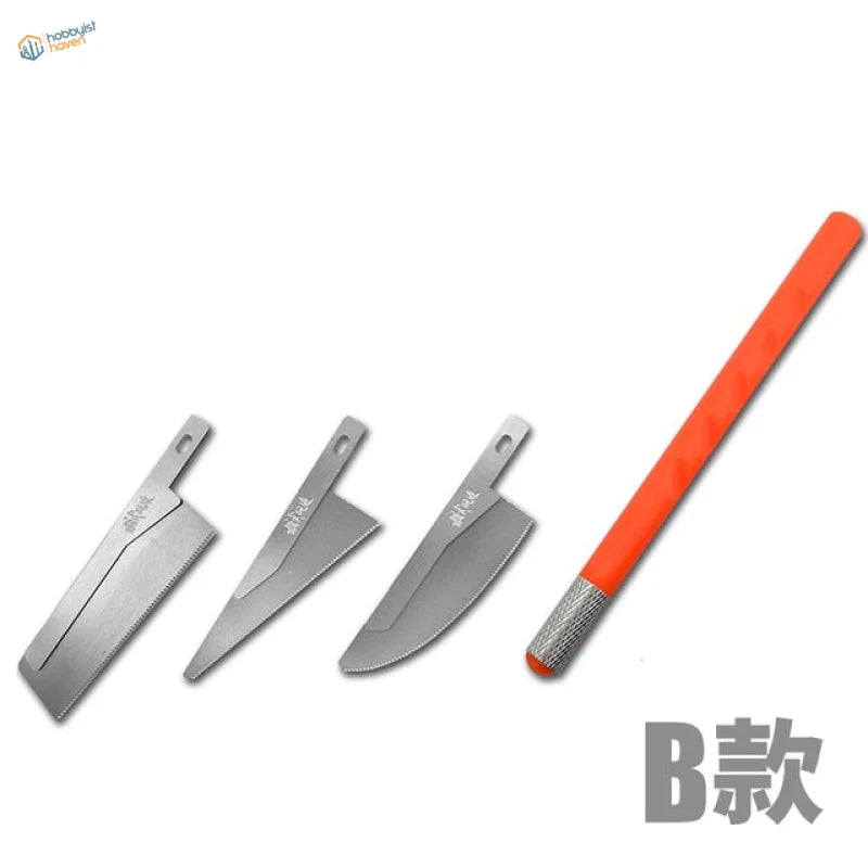 Mini modeling saws: 3 stainless steel Japanese blades with orange-handled file