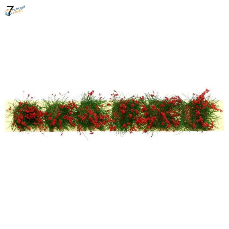 Vibrant red and green miniature flower clusters with grassy hedge foliage