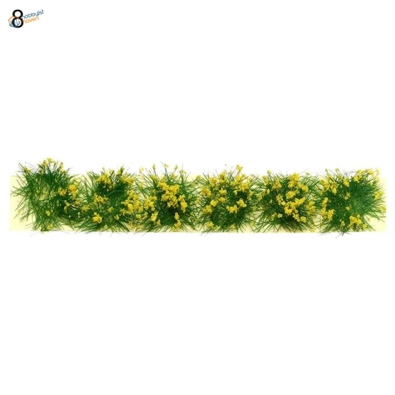 Row of miniature flower clusters in green and yellow for dioramas