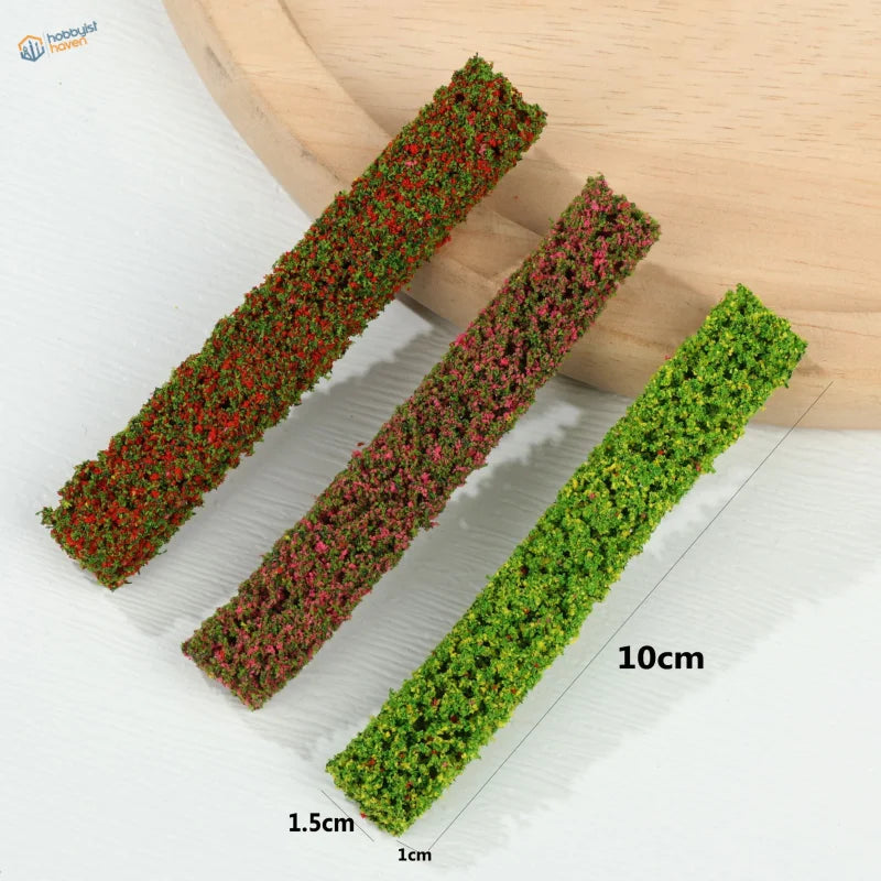 Three 10cm miniature flower clusters with green red foliage strips