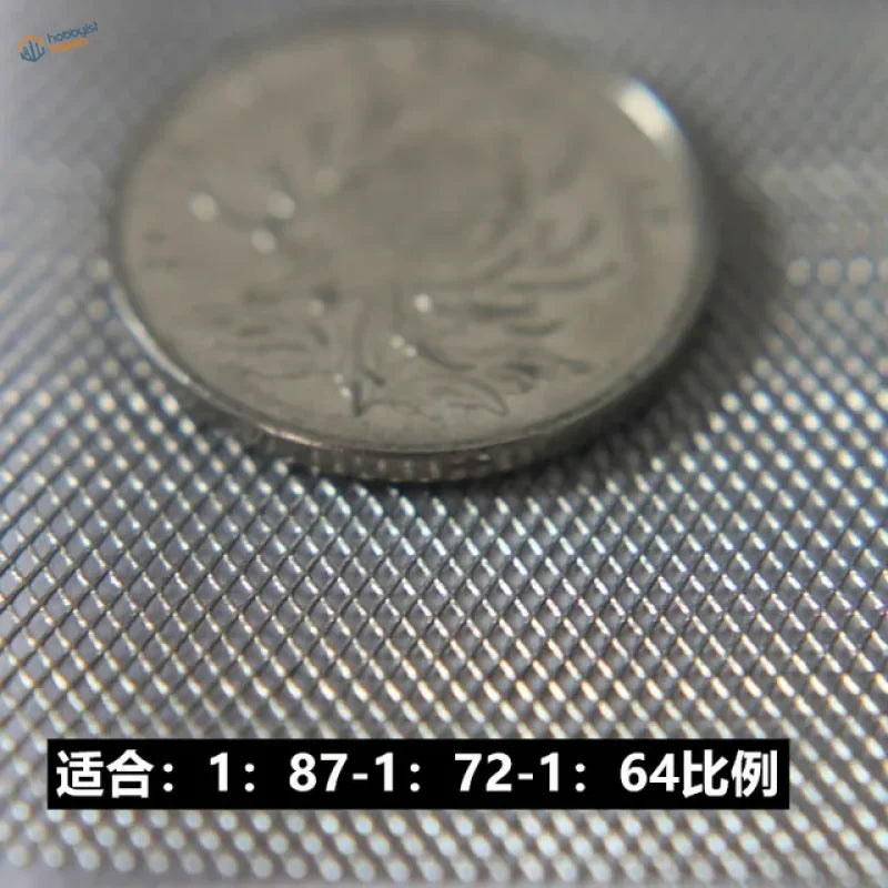 Silver coin with floral engraving on miniature metal mesh surface