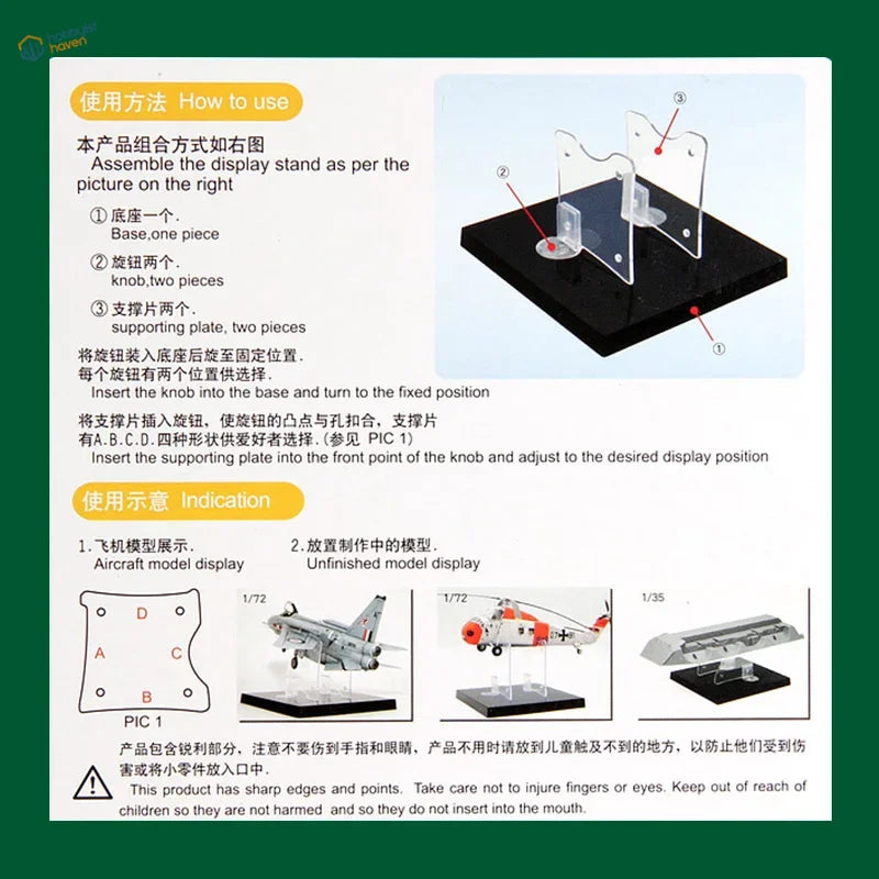 Clear acrylic model aircraft display stand with black base