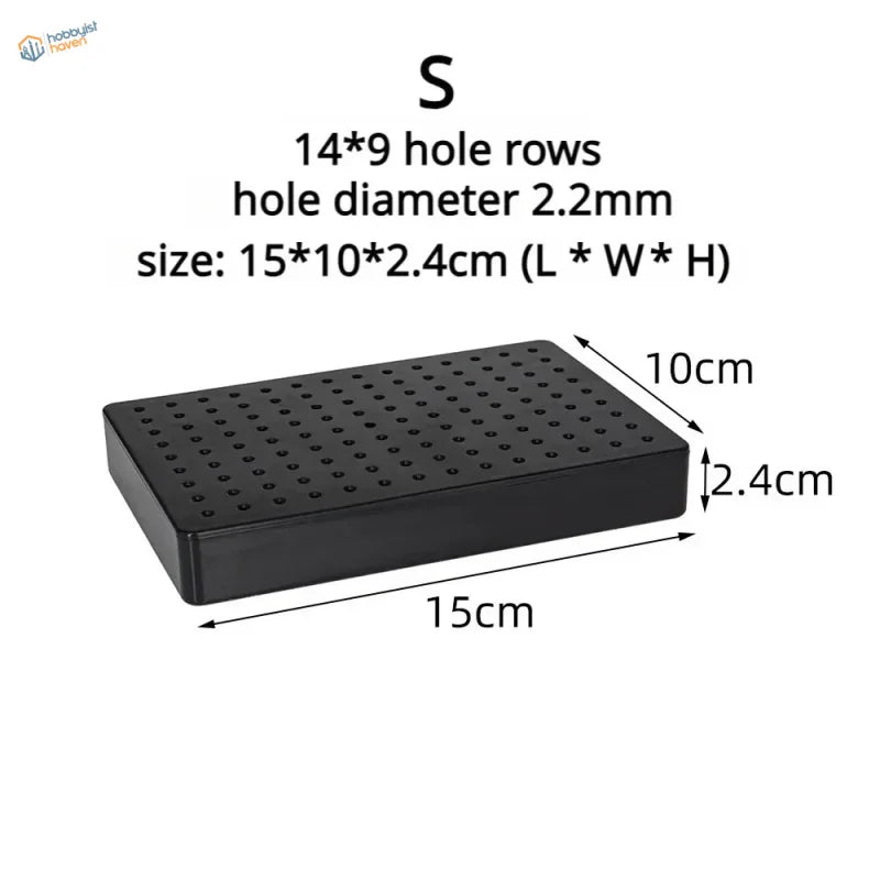 Black rectangular pegboard with 14x9 2.2mm holes for model painting clip and magnetic alligator clips holder system