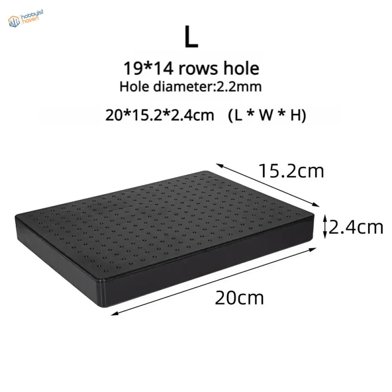 Black rectangular pegboard with 19x14 holes 2.2mm diameter for model painting clip stand system with magnetic alligator clips