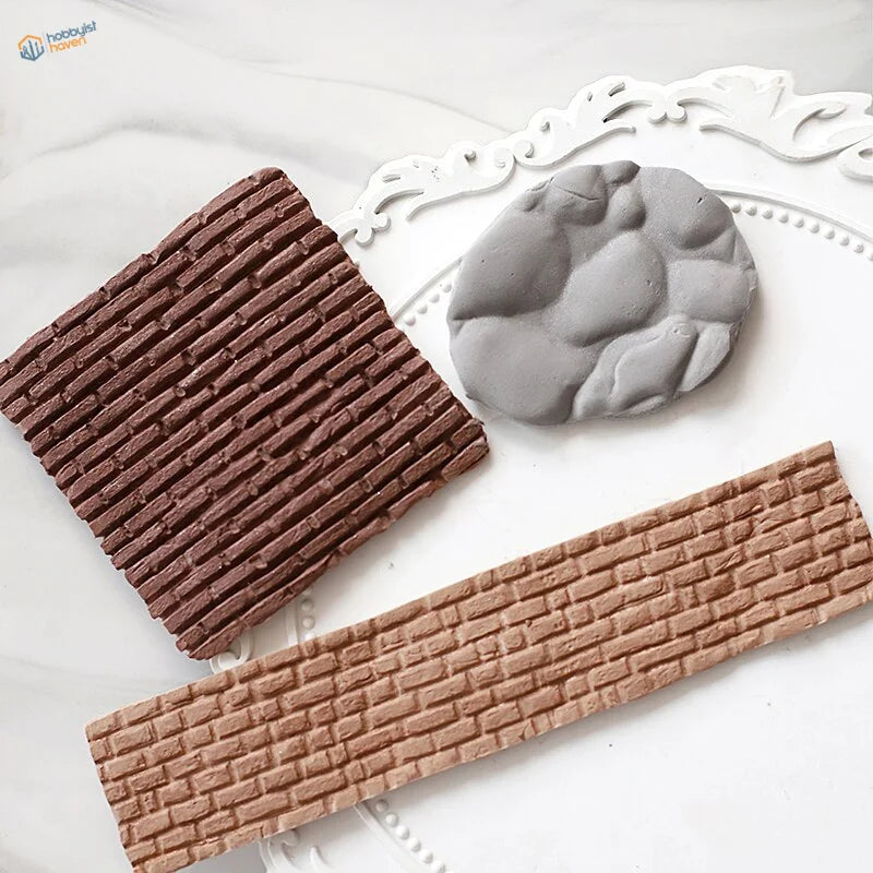 Brown brick-patterned silicone molds for scale modeling rocks and bricks