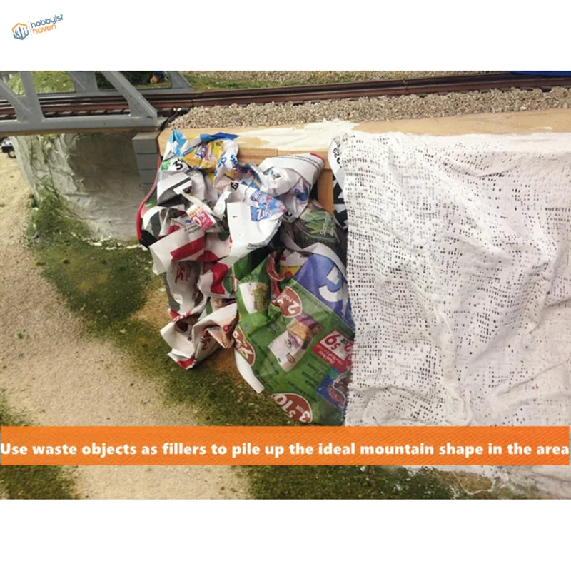 Pile of colorful crumpled plastic bags on white mesh Mountain making plaster cloth