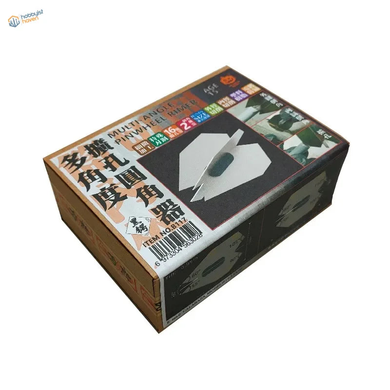Multi-angle pinwheel rimer box with bilingual label and ruler illustration