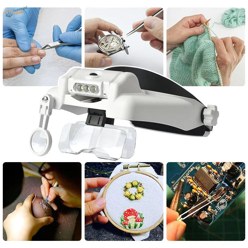 Multi-lens magnifier with LED lamp, side view