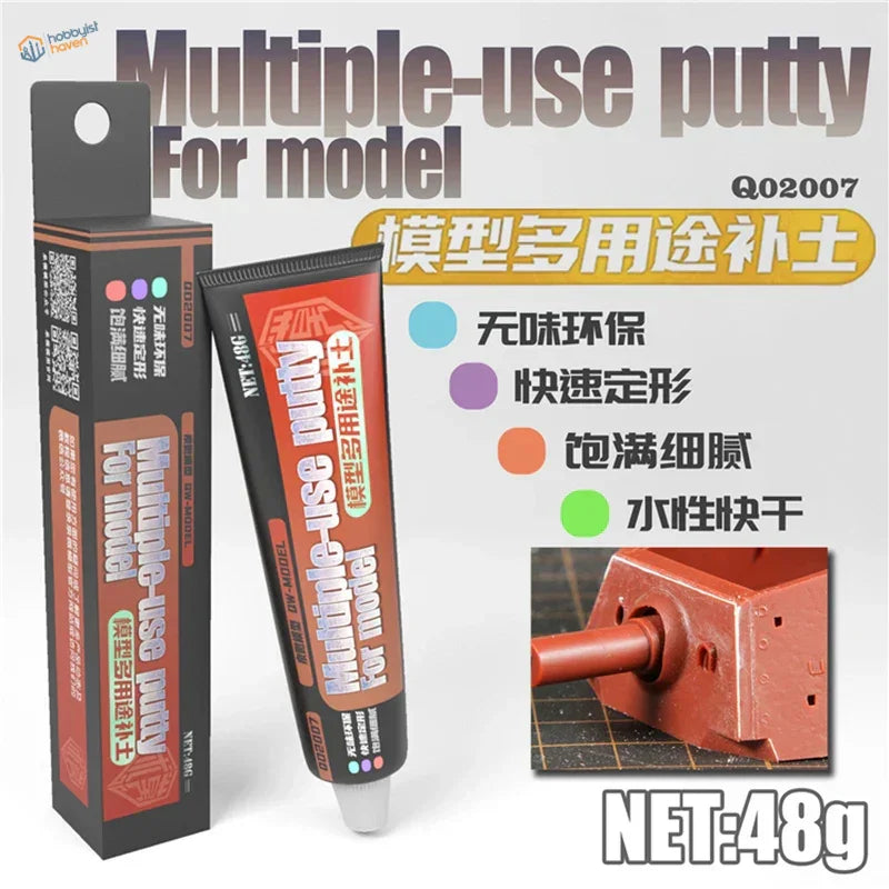 Black and red multi-purpose acrylic putty tube with white cap