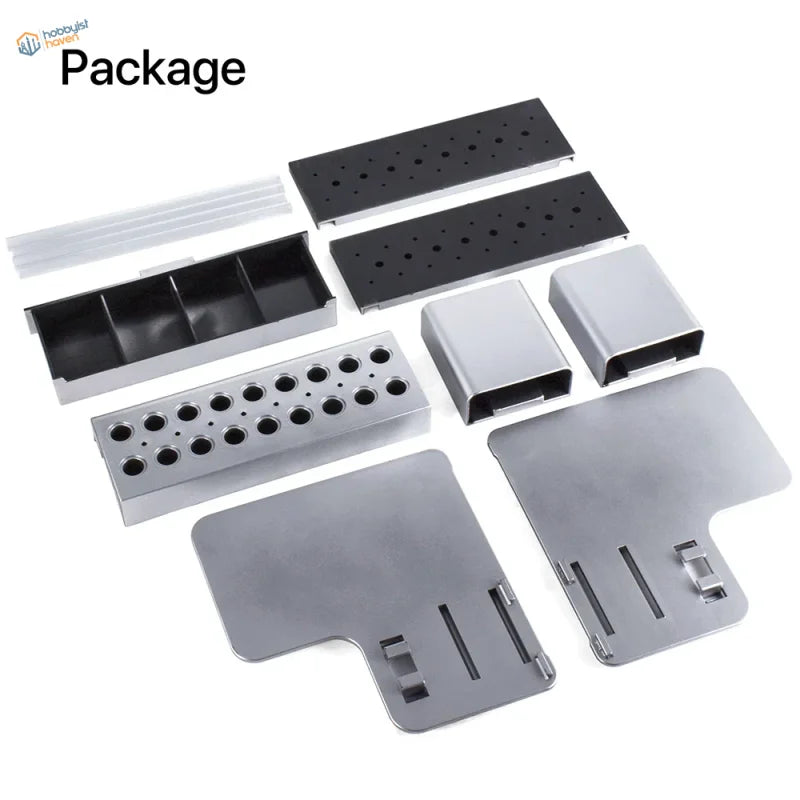 Multi-spot holder for scale modeling tools with stainless steel organizers