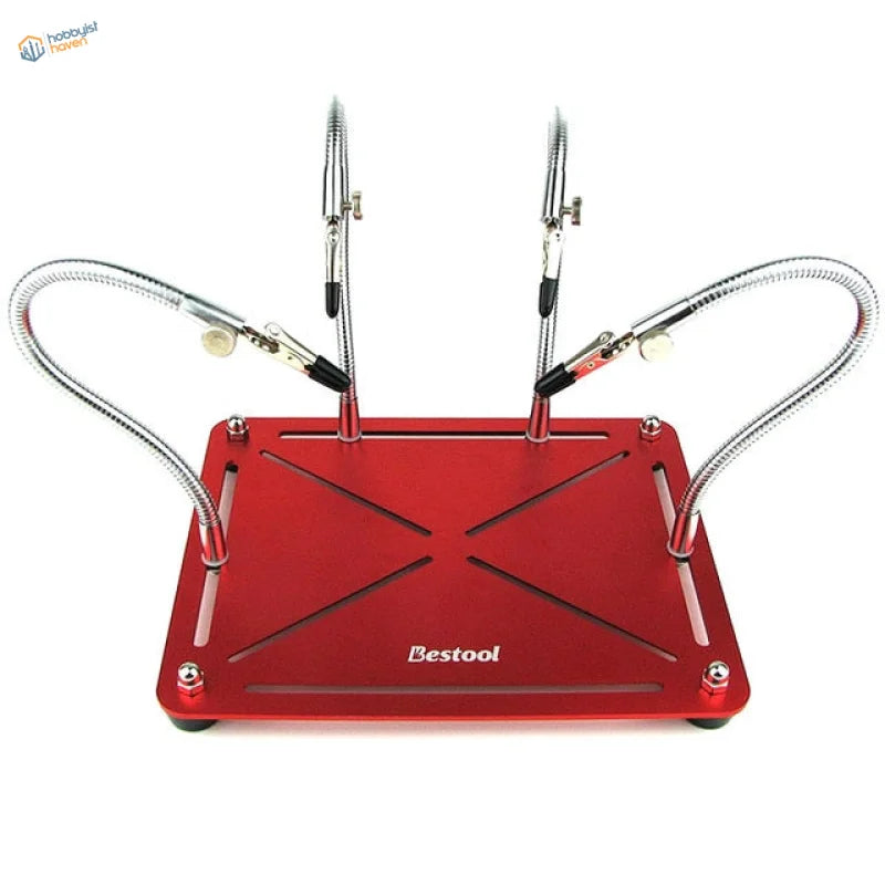 Red Bestool multifunction soldering station workbench with adjustable clamp arms for scale modeling