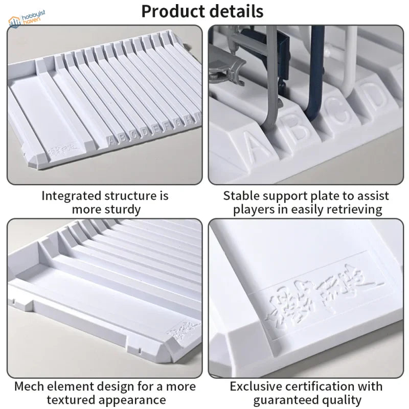 White multifunctional sprue holder with lettered file slots