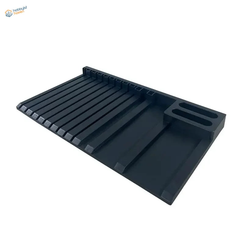 Black multifunctional sprues holders tray with slots for scale modeling tools