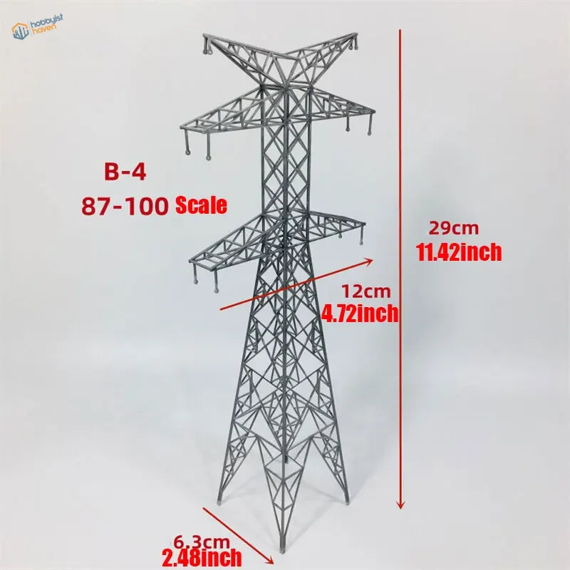 Gray metal B-4 transmission tower model in multiple scales transmission towers