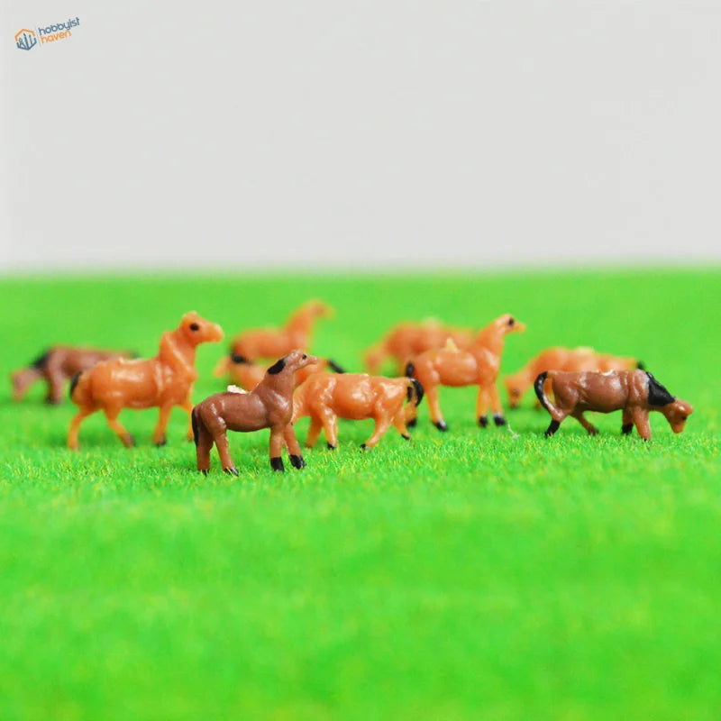 N scale 1:150 model painted miniature horses in brown shades