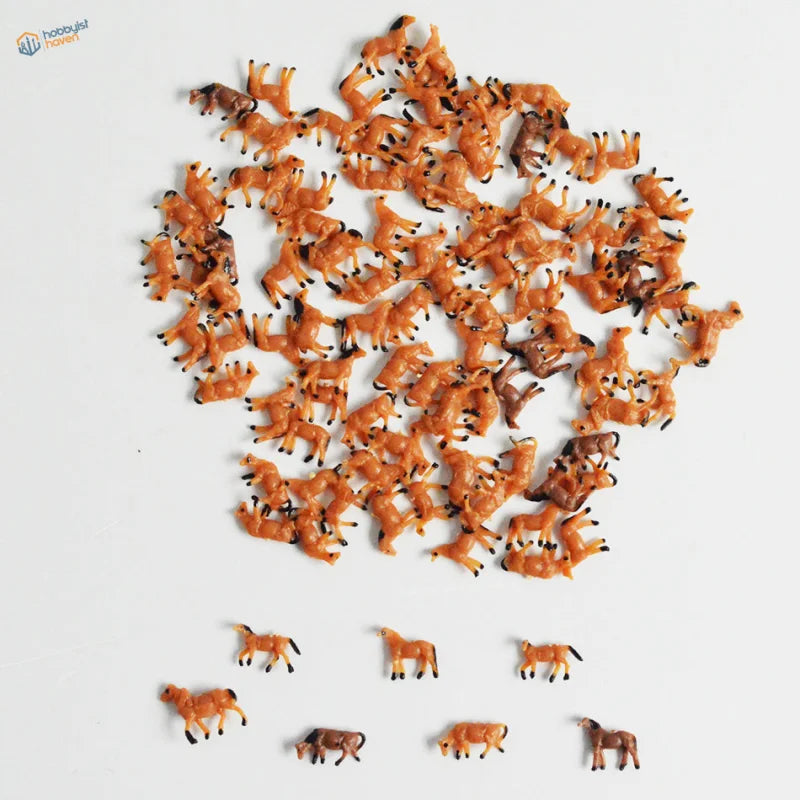 N scale 1:150 model painted miniature orange and brown horses