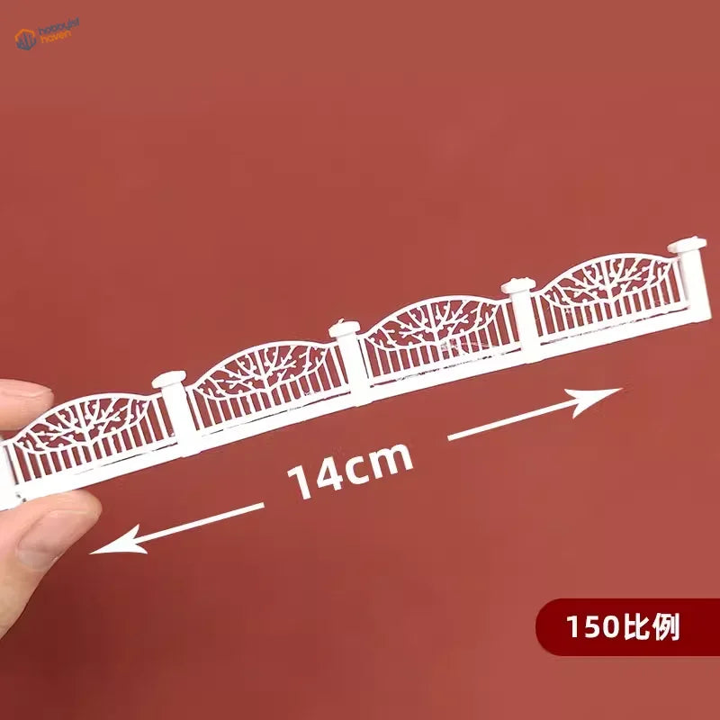 White abs plastic scale decorative fence with intricate tree and lattice patterns for n scale models