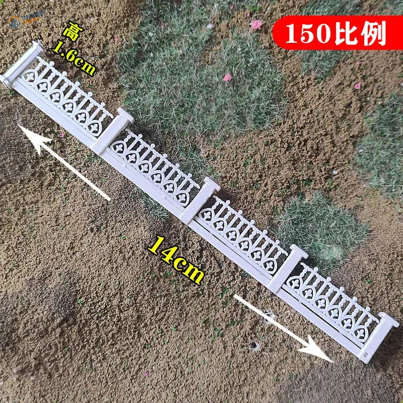 White abs plastic n scale decorative fence railing with ornate lattice design for model landscaping use
