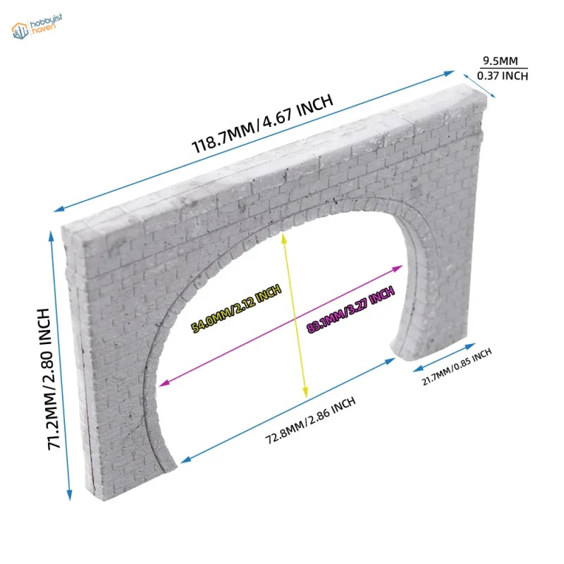 White plastic n scale stone tunnel portal with arch opening for miniature model railway scenery 1:160 scale