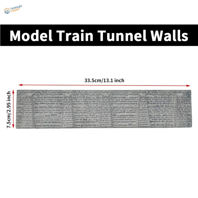 Gray textured n scale stone retaining wall with realistic brick pattern for model train tunnel or viaduct applications